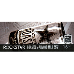 DS42RRAMCL15 - Rockstar Roasted W/Almond Milk Caffe Latte Label (15oz Can with Calorie) - 1 3/4" x 3 19/32"
