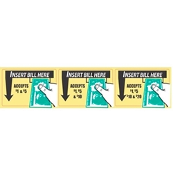 MEI Mars yellow decal label set for bill acceptor validators $1 - $20. qty 4 